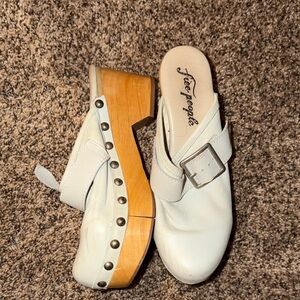 Free People Cream Mules with Wooden Heel